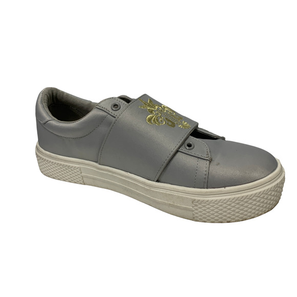 Bebe Gray Nylon Gold Embroidered Slide Sneakers US 10 Brighton ZGD12 Women - Picture 4 of 12